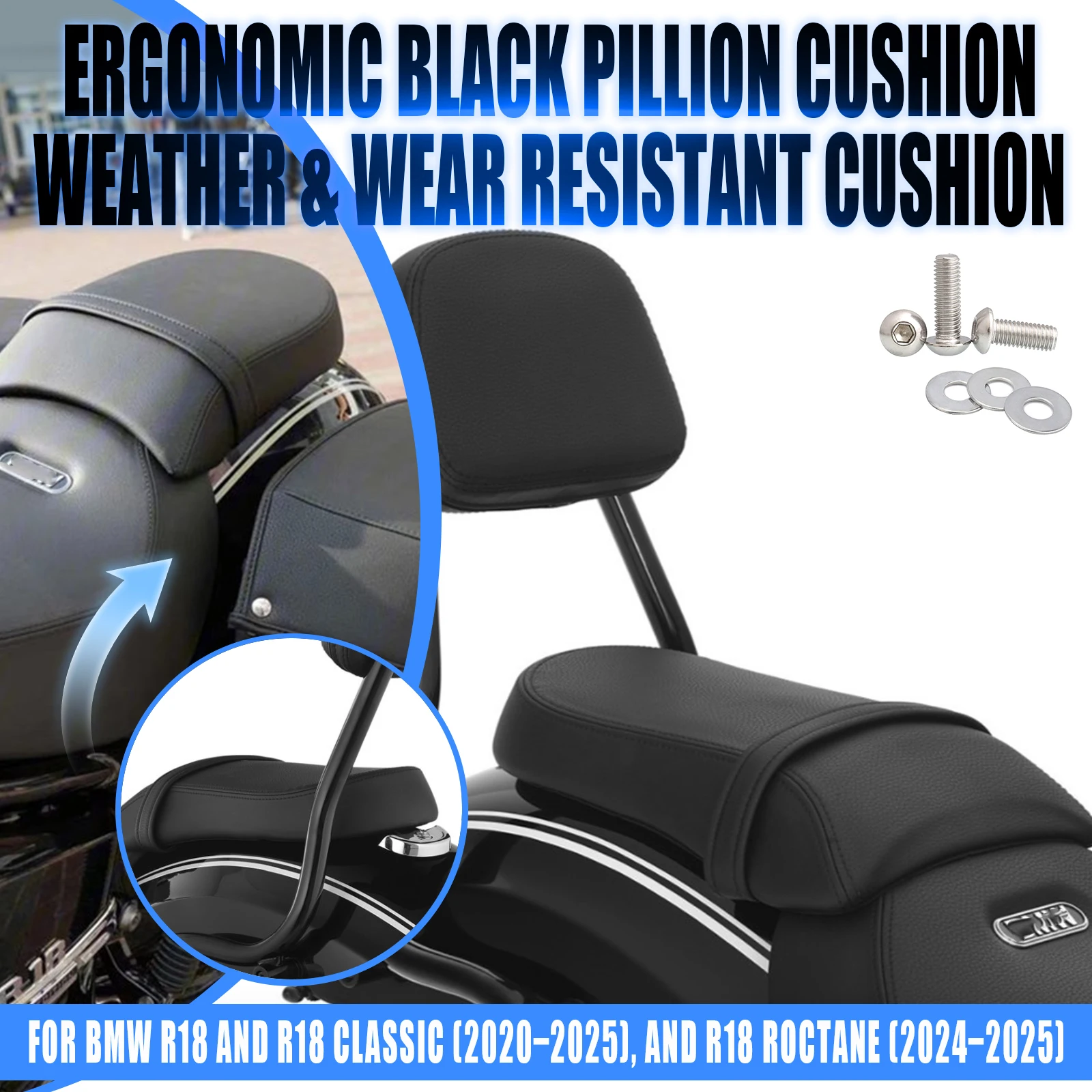 For R18 R18 Classic 2020-2025 R18 Roctane 2024-2025 Motorcycle Rear Passenger Seat Cushion Pad Cover Backseat Pillow Black