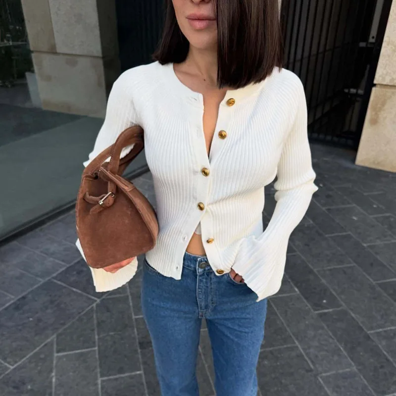 

Tuularose женский модный кардиган винтажный колокольчик с рукавами в рубчик вязаные лоскутные свитера весна-осень шикарные элегантные женские джемперы