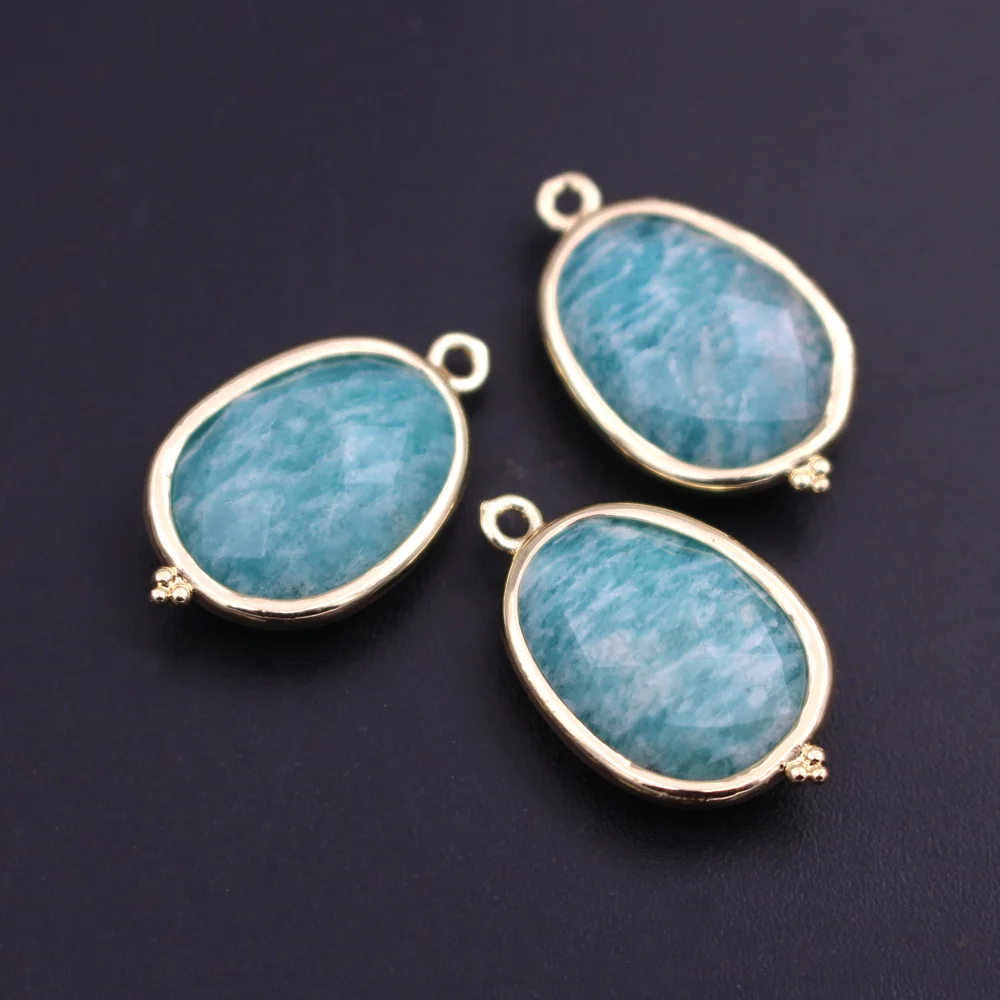 10pcs DIY Jewelry Accessories Oval Faceted Natural Stone Charms Amazonite Labradorite Quartz Blue Green Stone Pendant Connectors