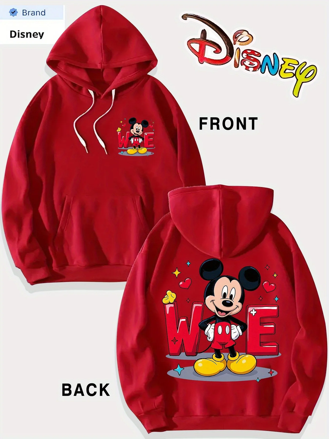 هوديي ديزني ميكي ماوس WE شخصية كرتونية للمراهقين برقبة دائرية، ملابس رياضية عصرية للشارع