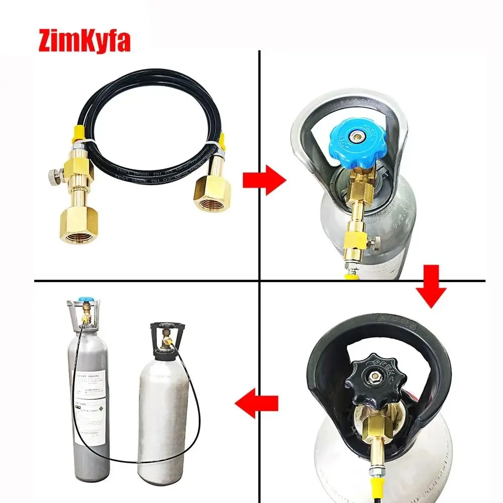 Charging Adaptor Transfer for Argon/CO2 Tank Refill Station W/90cm Hose Or Steel Braided Hose CGA320 W21.8-14 DIN477