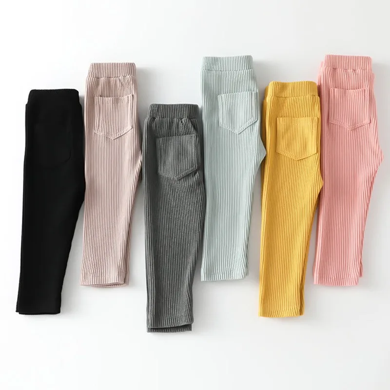 New Children Girls Boys Leggings Cotton Solid Color Cotton Ribbed Pants Spring Autumn Kids Pants Child High Waist Long Trousers