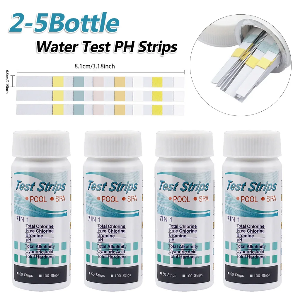 2-5Bottle Test Strips Multipurpose 7-in-1 Swimming Pool PH Test Paper High Precision Easy Detection Aquarium Pool Accessories