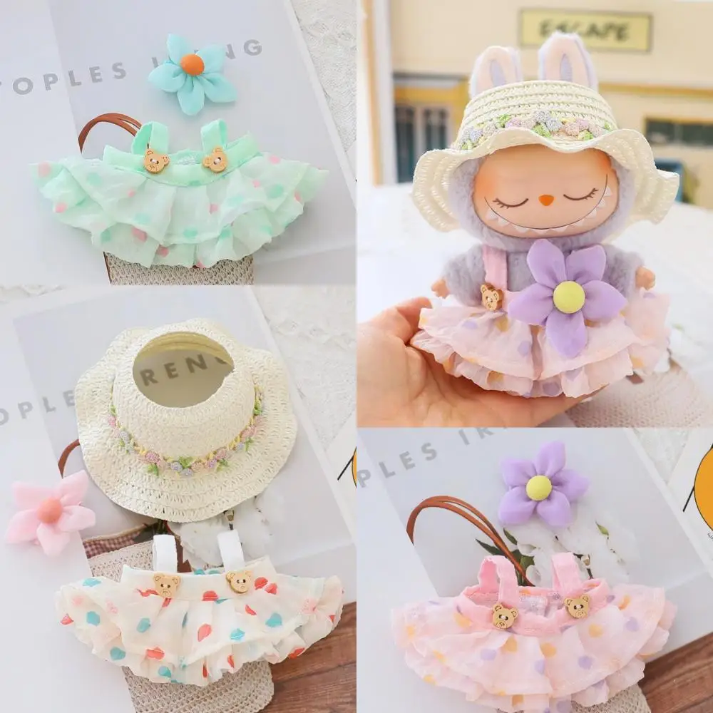

17cm Labubu Doll Clothes Set Kawaii Floral Dress Hat Outfit Fashion Plush Doll Accessories DIY Changing Clothes Kid Gift