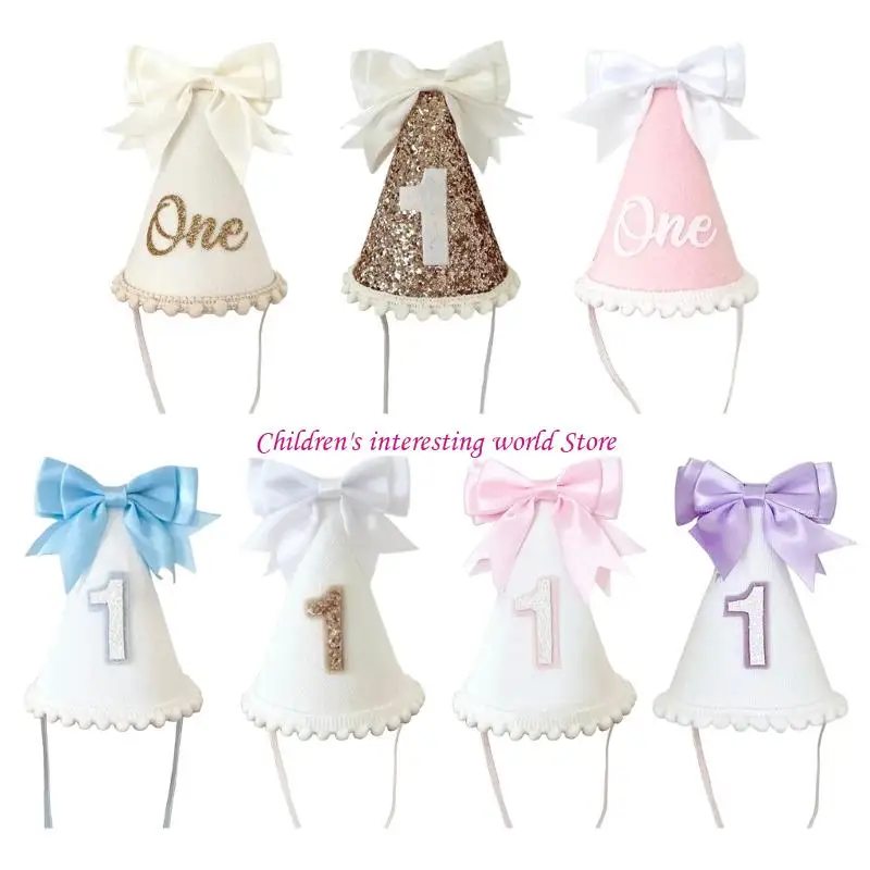 

Handmade Fabric Birthday Hat for Baby with Bowknot Accent for 1 Year Infants Party Decorations Gift 425F