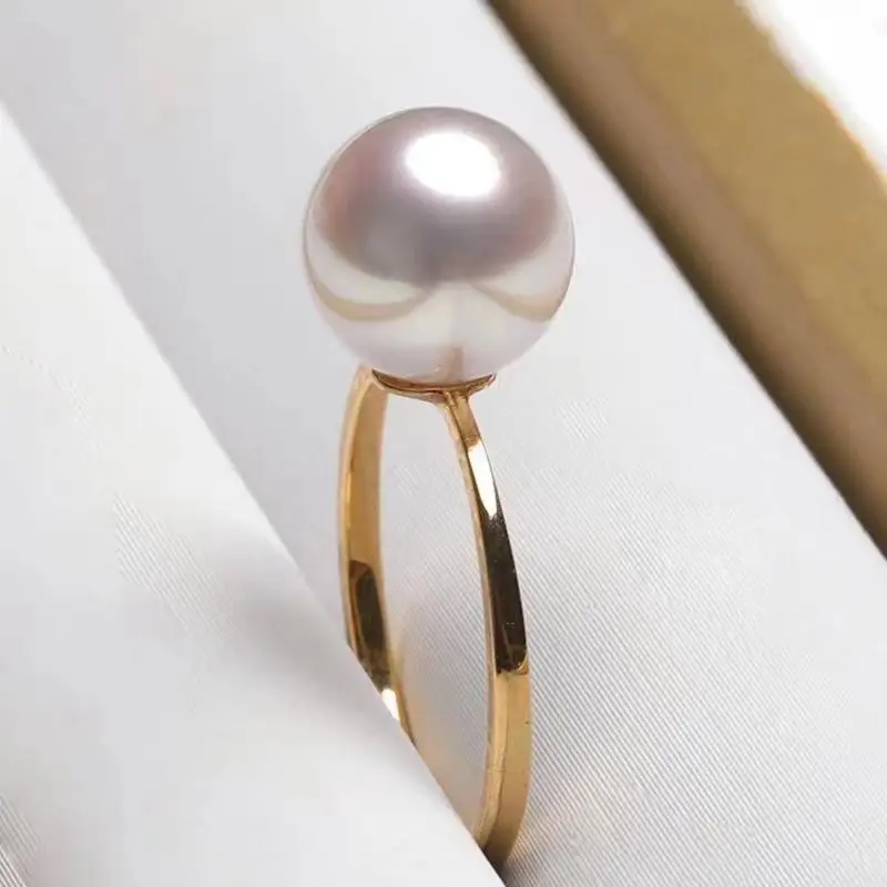 New Fashion Women's Natural 8-9mm Pearl Ring Strong Light Ring for Girlfriend, Mirror Versatile