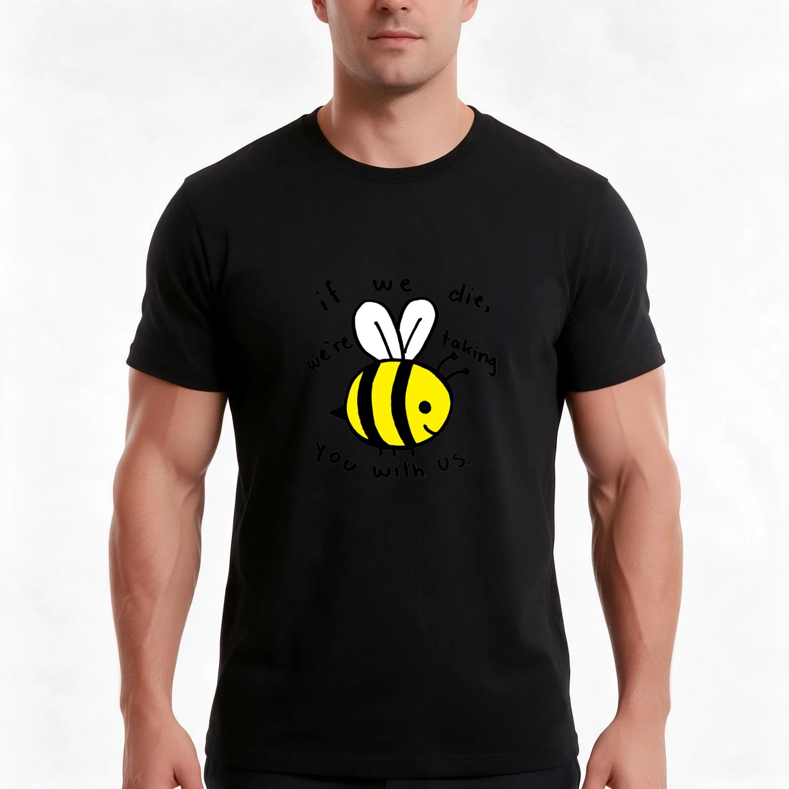 Bee Threatened T-Shirt, Summer Casual Cotton Tee, Oversized Streetwear Tops, Vintage Graphic Print, Loose Fit Short Sleeve