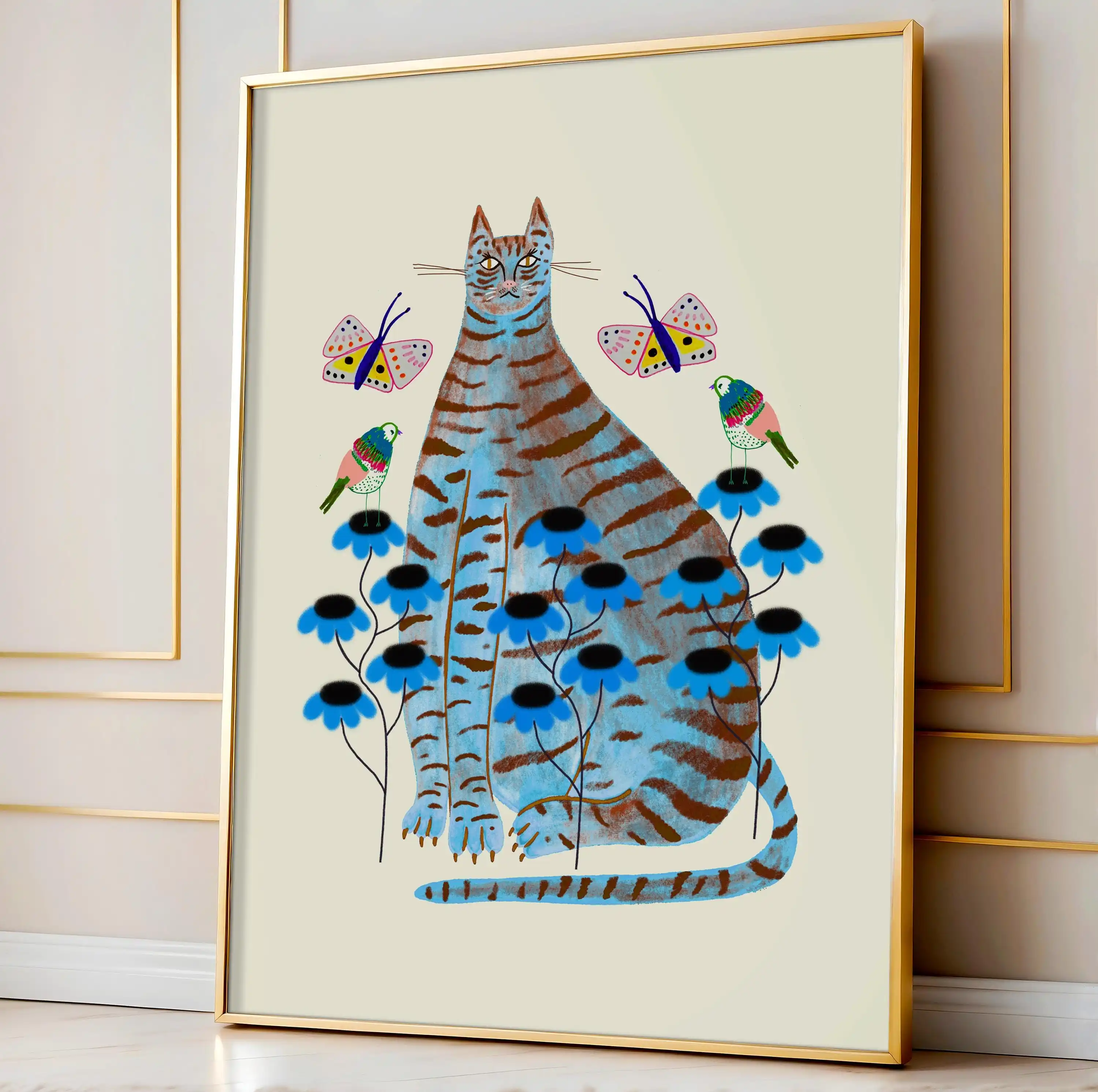 Blue Tabby Art Print, Cat Home Decor for Bedroom, Living Room, Kitchen, Dining Room, Entryway, Gift for Her, House Warming