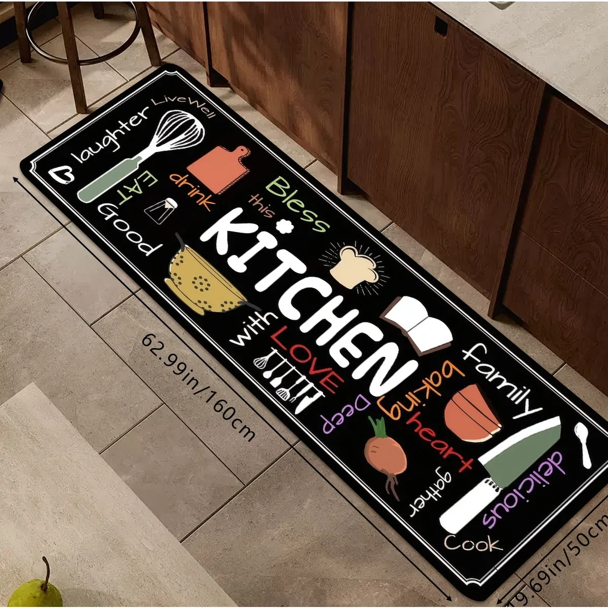 Kitchen Utensils & Quote Print Kitchen Mat, Non-Slip Washable Durable Runner Rug for Kitchen, Dining Room & Farmhouse Home Decor