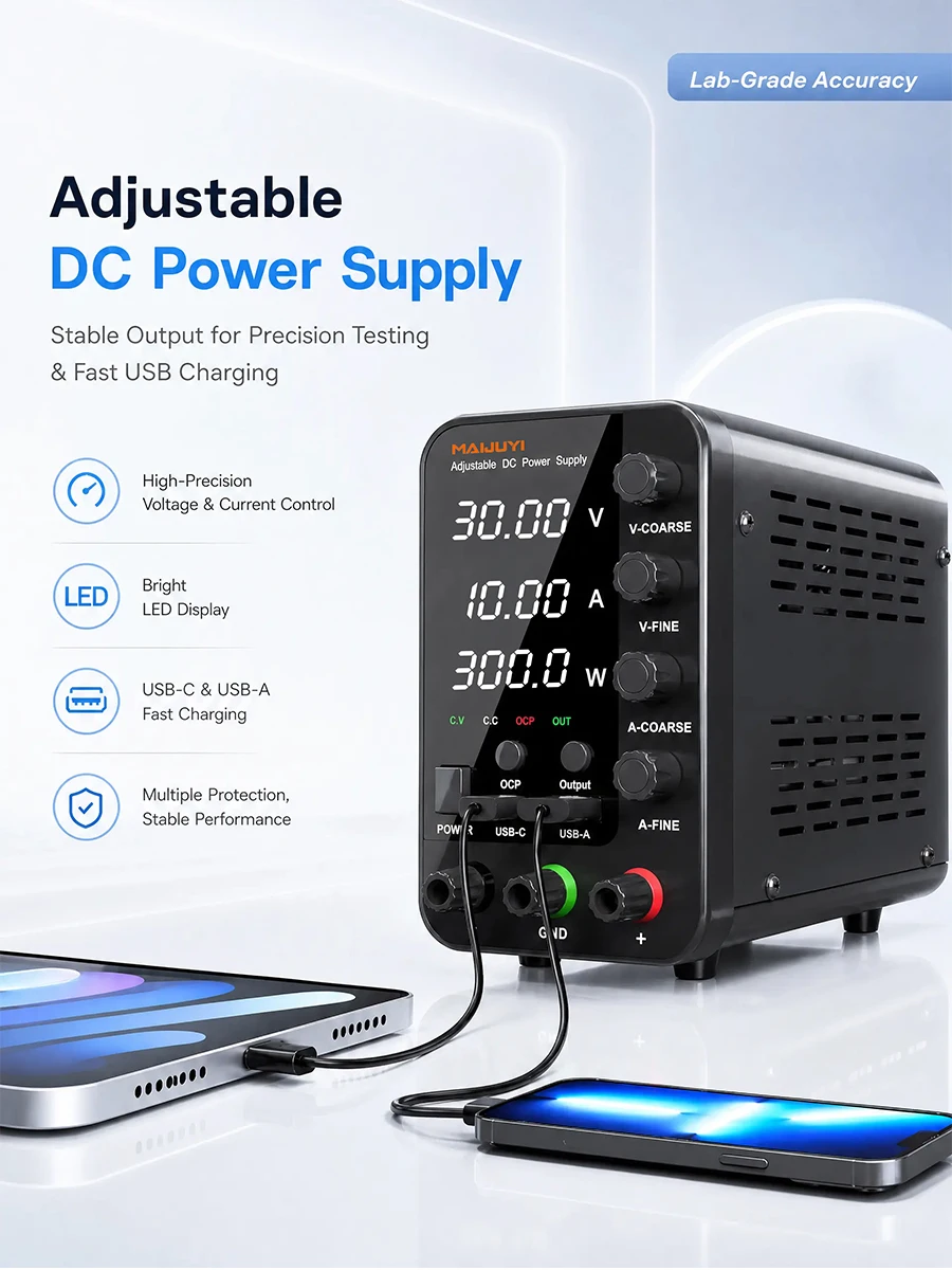 Einstellbares DC-Labornetzteil, variabel 30V 10A, 60V 5A, 120V 3A, Labor-Spannungs- und Stromregler