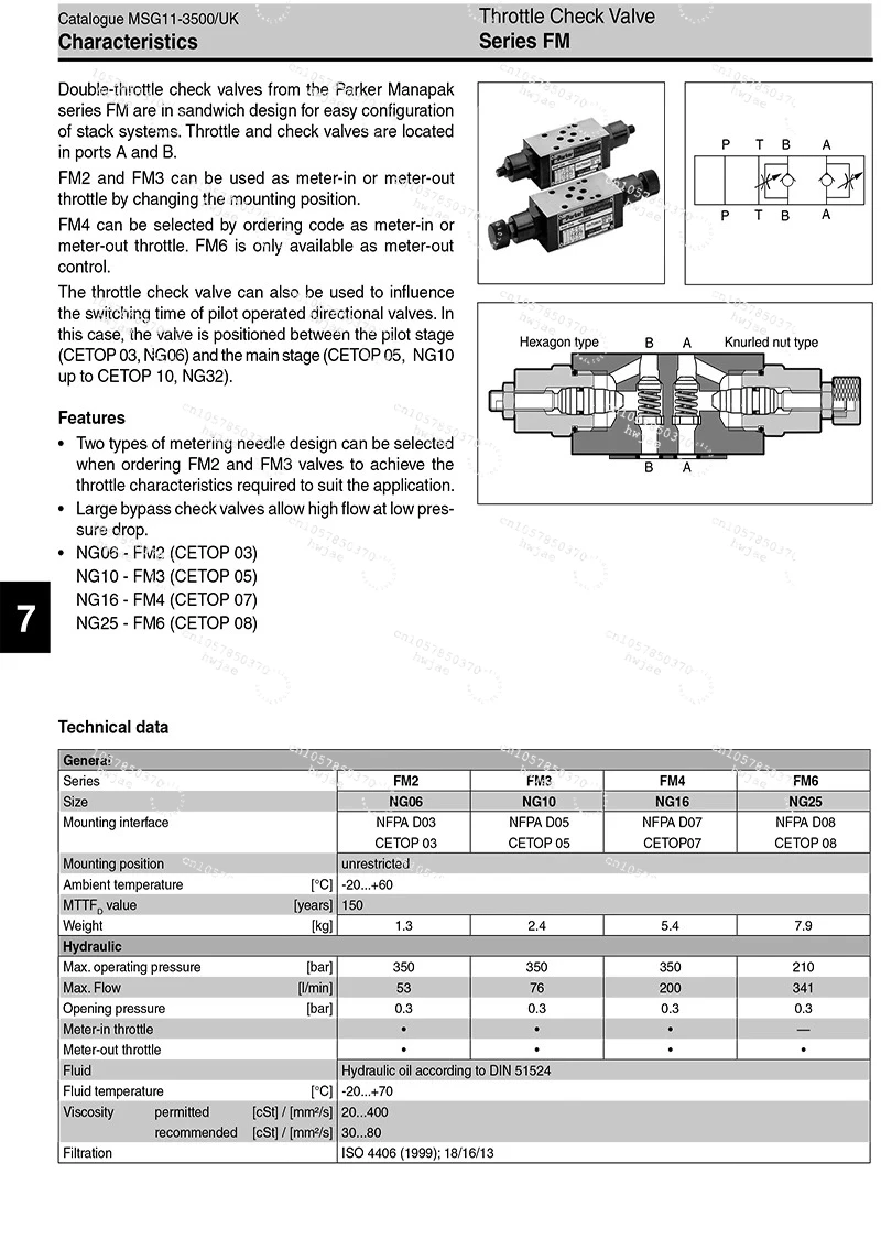 Check Throttle Valve FM2DDSV55 FM2DDDSV55 FM2DDKV Stacked Flow Control Valve Hydraulic Speed Control Valve