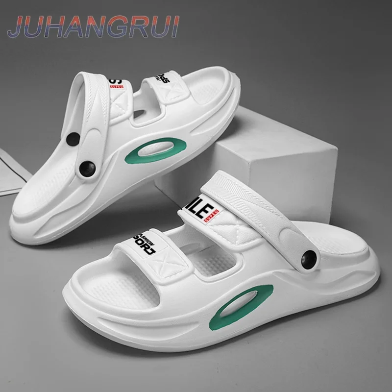 Mens Summer Slippers Soft Bottom Sports Driving Beach Sandals Slip-On EVA Outsole Breathable Open-Toe Clogs Slippers Thick-Soled