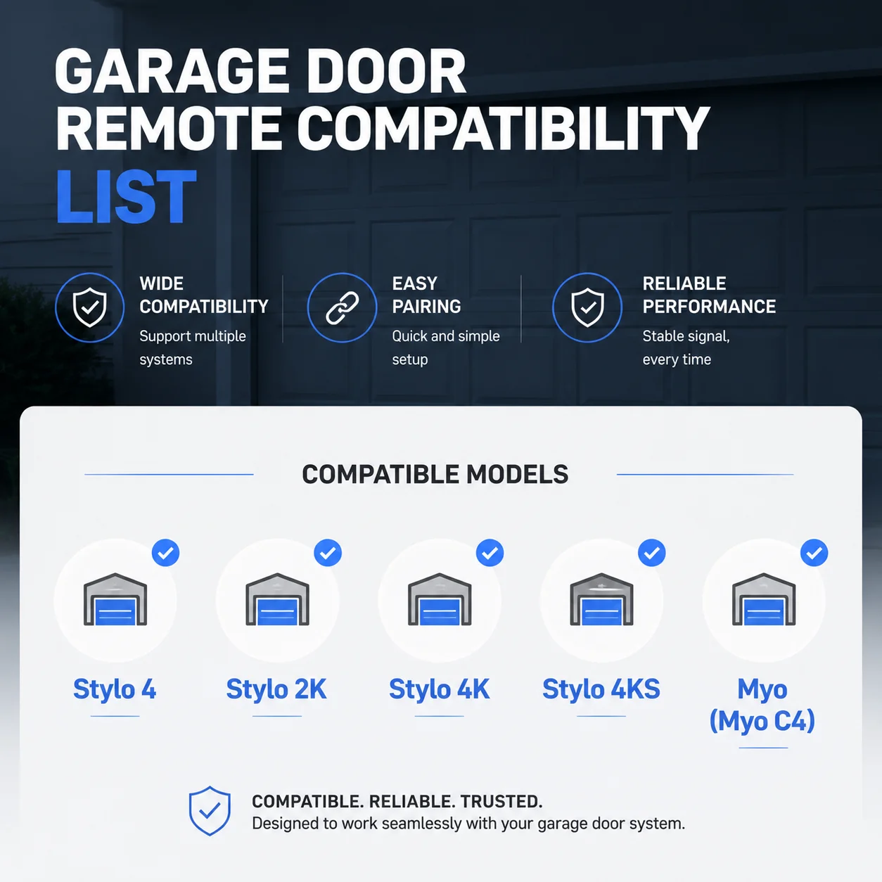 STYLO2K STYLO4K STYLO 4K 2K Garage Door Opener Gate Remote Control Compatible With STYLO4 2 433.92MHz