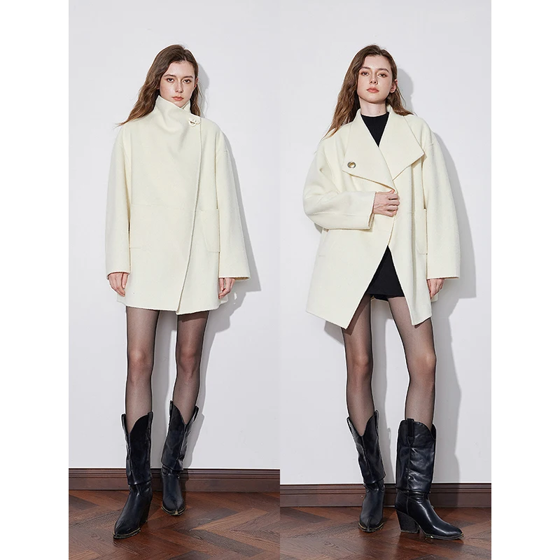 TOYOUTH Cappotto di lana da donna 2024 Autunno Inverno Nuova giacca lunga di lana elegante a doppia faccia con punto aperto