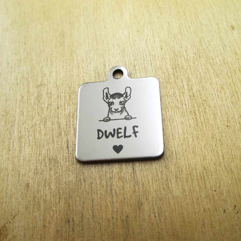 20pcs--Dwelf pet mimi stainless steel charms Laser Engraved DIY Charms Pendants