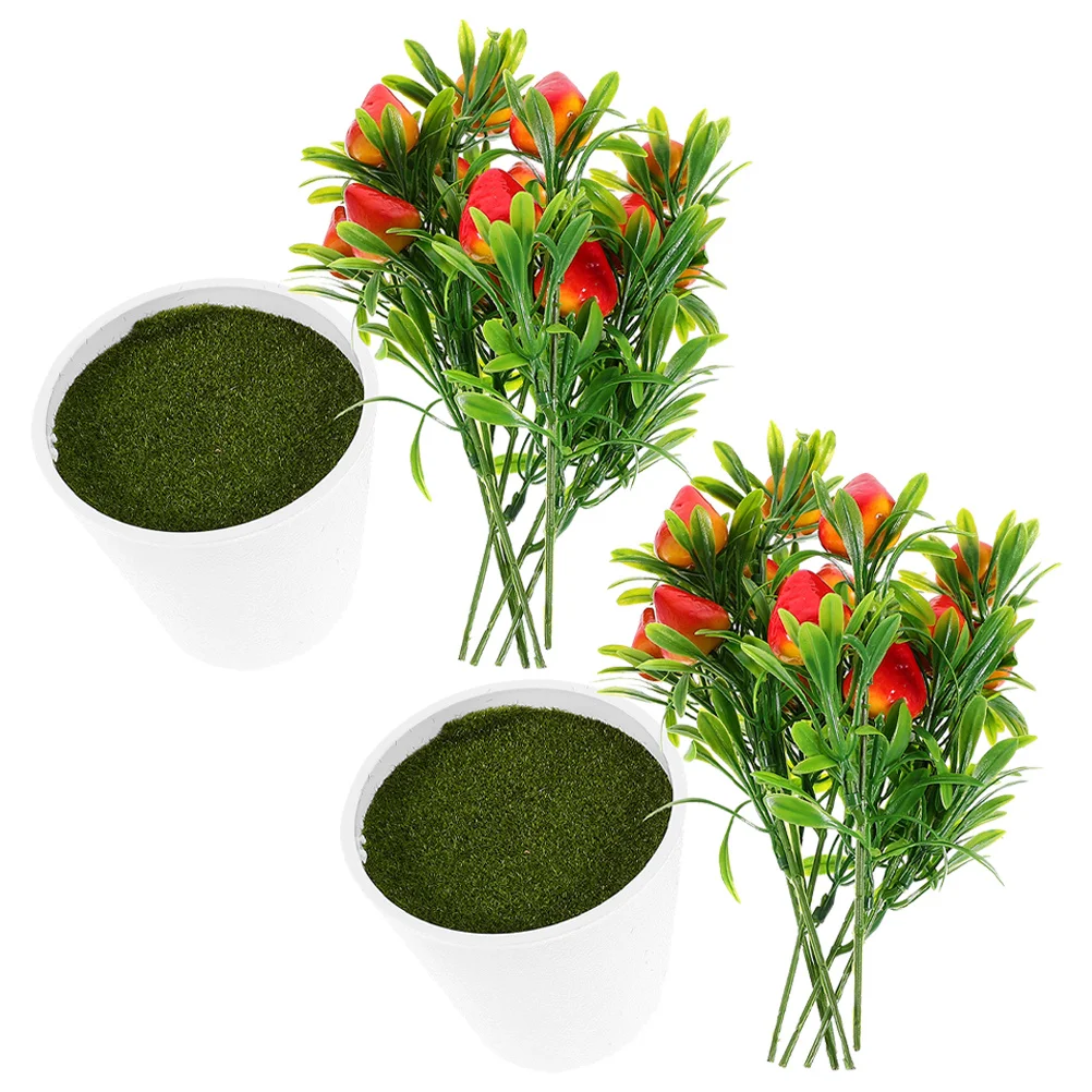 

2 set Simulation Strawberry Fruit Tree Potted Artificial Plant Realistic Decor For Home Office Desktop Indoor Green Plants Fake