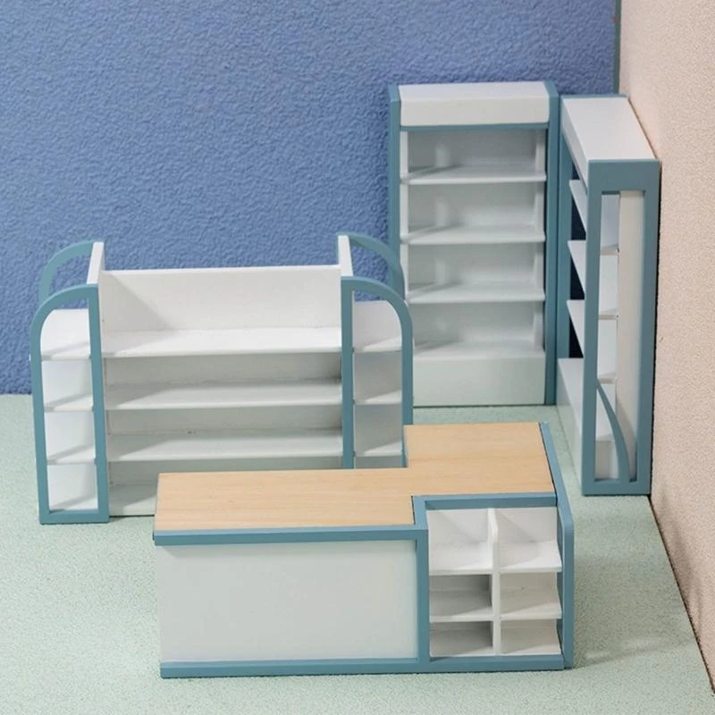 خزانة خشبية لأرفف سوبر ماركت بيت الدمى للأطفال، لعبة عيد ميلاد حساسة 15UB #2