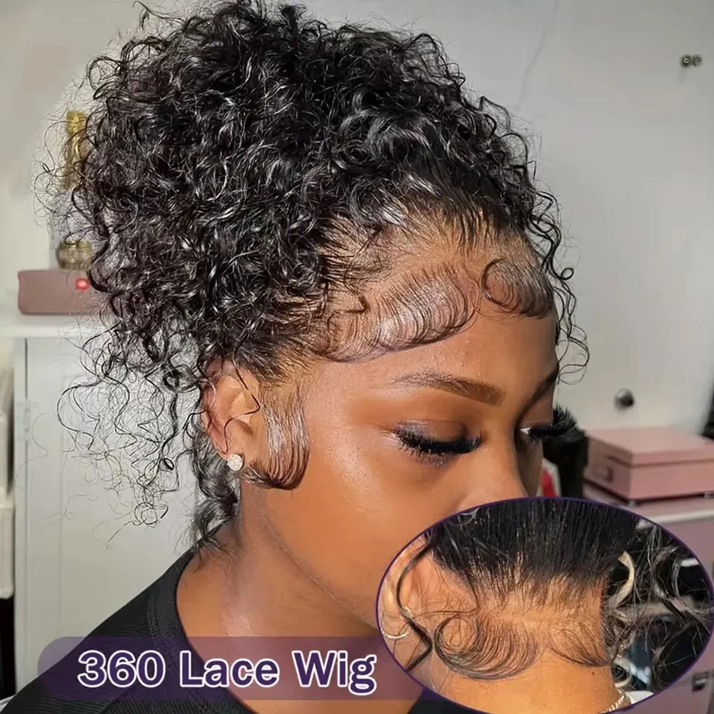 Invisi Strap HD 360 Lace Front Wig Human Hair Deep Curly Precut 360 Full Lace Wig Drawstring Snug Fit Glueless Wig Human Hair
