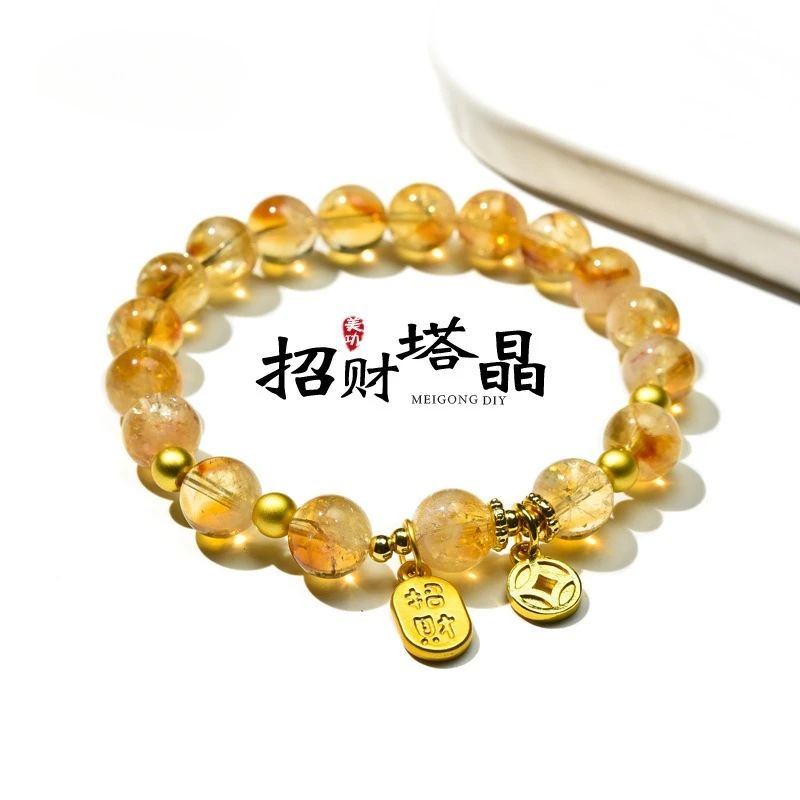 

Attract wealth and good fortune natural citrine hair crystal bracelet women yellow tower crystal pink crystal strings