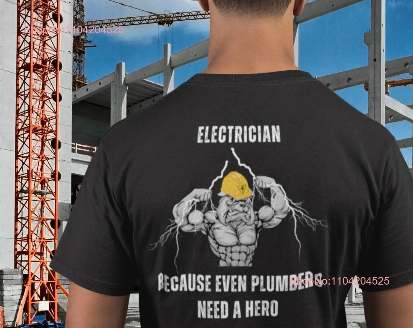 Electrician T Shirt Electrical Journeyman Apprentice Lineman Sparky Even Plumbers Need A Hero Hardhat Muscular Dog Lightning