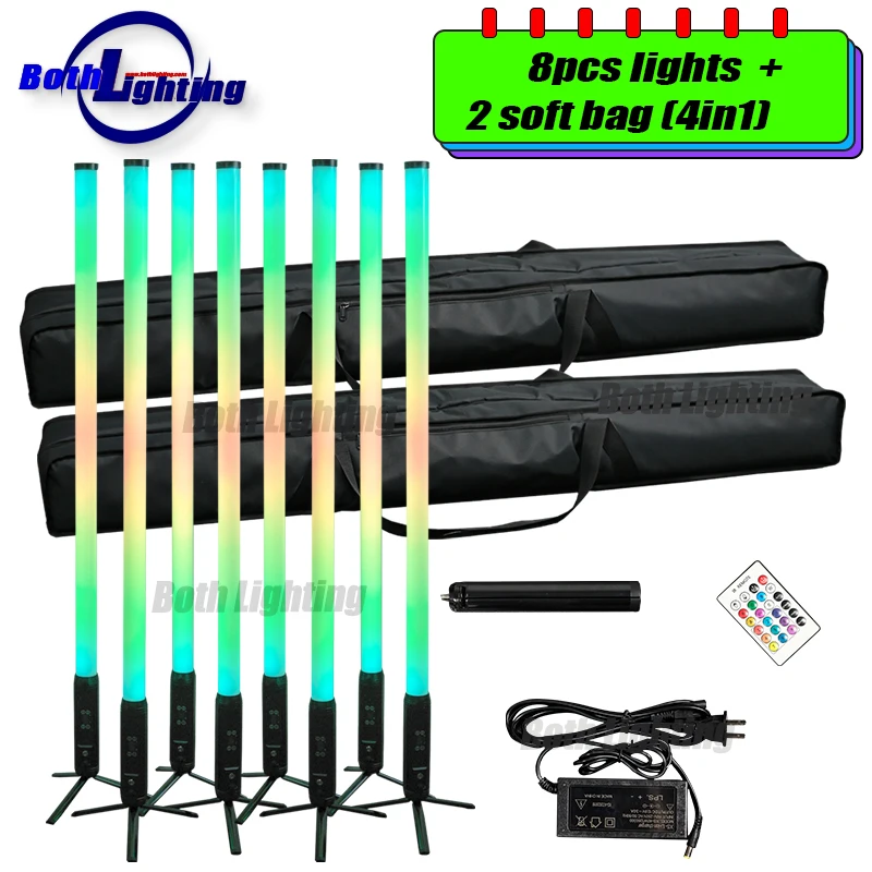 Bothlighting 8pcs with 2bags IP65 Battery Power Wireless Uplight DMX512 RGBWA 360 BOTH LED Tube DMX Pixel Light with IR remote