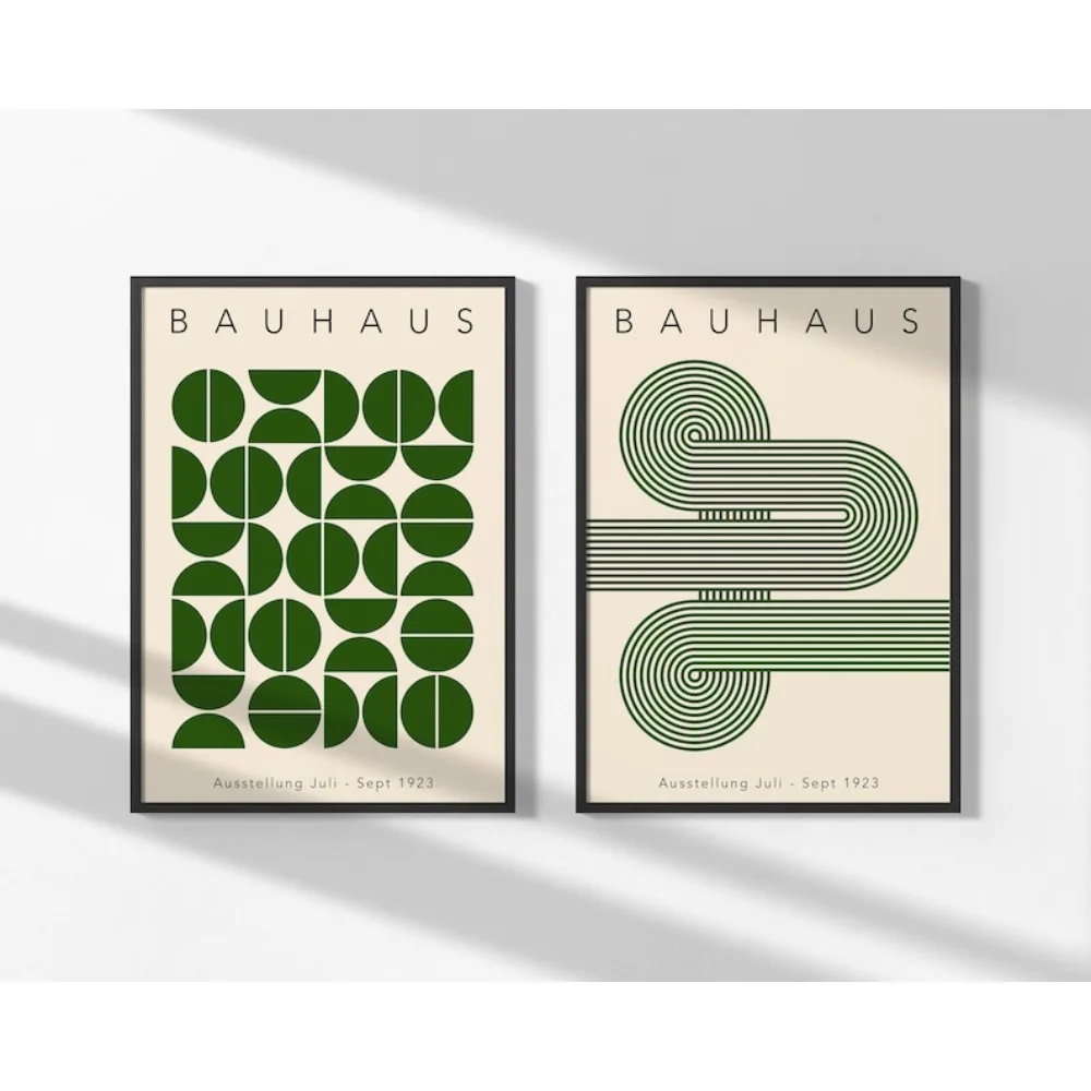 2pcs frameless Canvas Painting 2pcs Frameless Bauhaus Digital DOWNLOAD,Green Geometric Bauhaus Poster,Bauhaus Printable,Green Ba