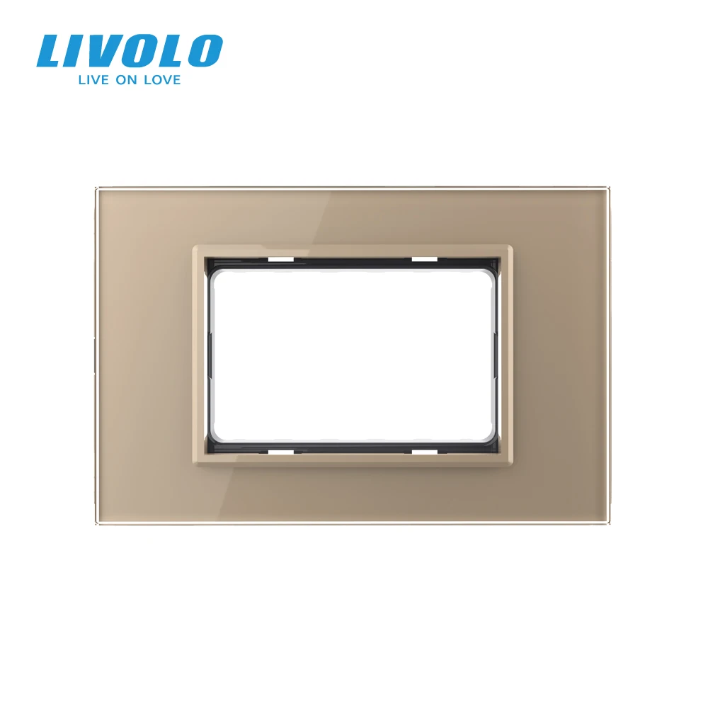 Livolo Au/Us Standard Pearl Crystal Glass 119mm*78mm Pannello singolo con foro per interruttore triplo a parete o presa VL-P9E-3W