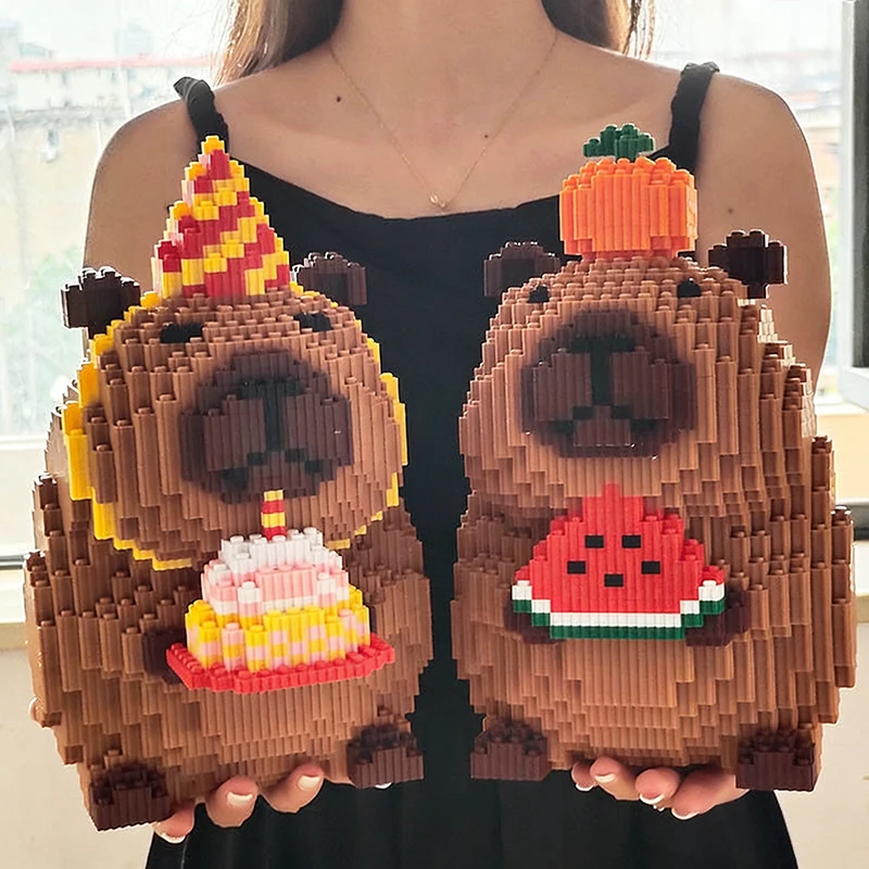 

Kawaii Capybara Birthday Cake Building Blocks Fidget Cartoon DIY Building Blocks Set Toys Birthday Gift Room Decoration Blocks