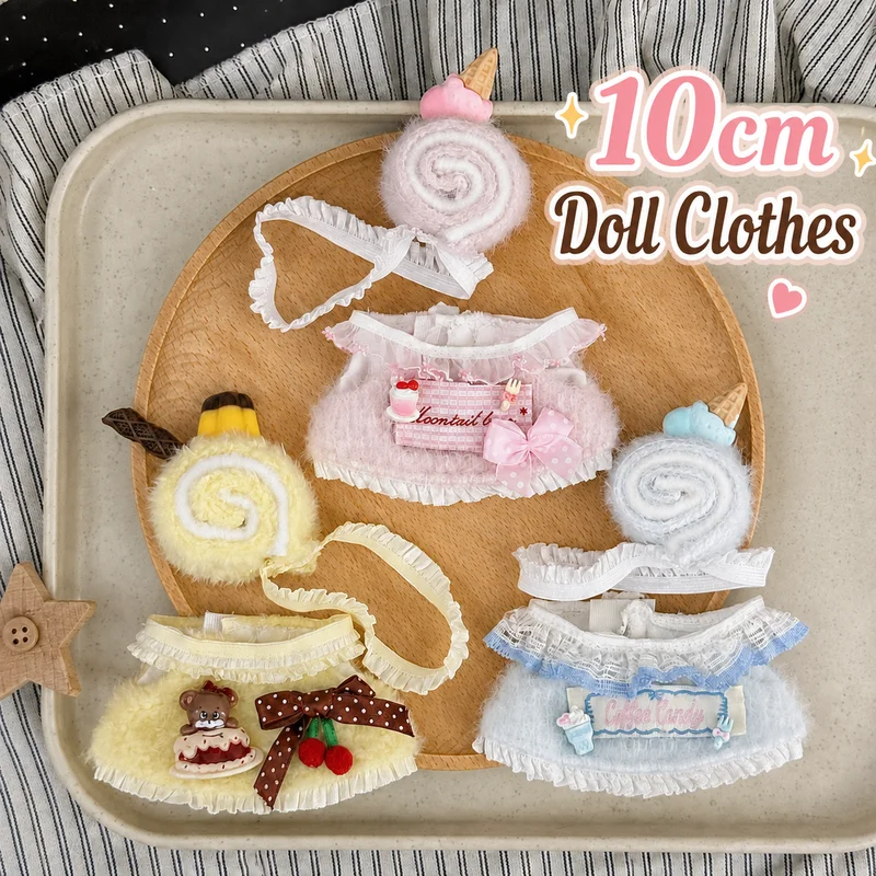 10cm Cotton Doll Clothes Swiss Roll Series Dress Set Suitable For Regular Starfish Big Head Body Hello Kitty Dimoo Crybaby