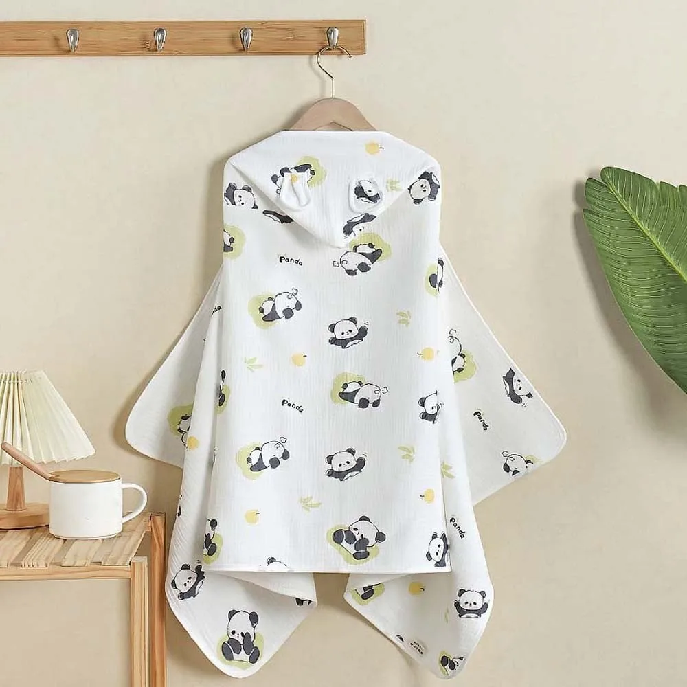 귀여운 아기 후드 케이프 타월 만화 프린트 부드러운 거즈 담요 곰 팬더 어린이 목욕 가운 수영용