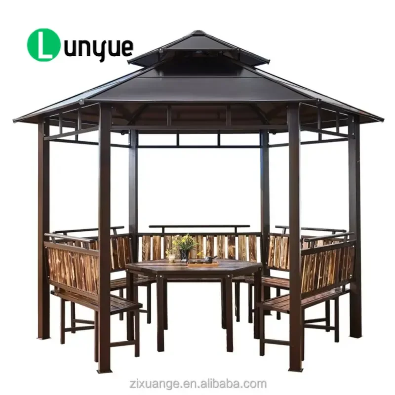 Luxury Aluminum Hardtop Gazebo with Double Polycarbonate Roof Modern Outdoor Garden Pavilion for Party High Quality Durable