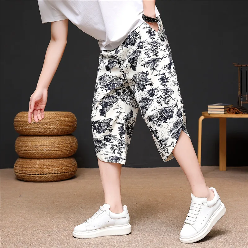 

Ice Silk Seven-Foot Pants Men's Summer Thin Eighteen Sports Casual Trendy Harlan orts Loose Fit High Waist Polyester Fiber ...