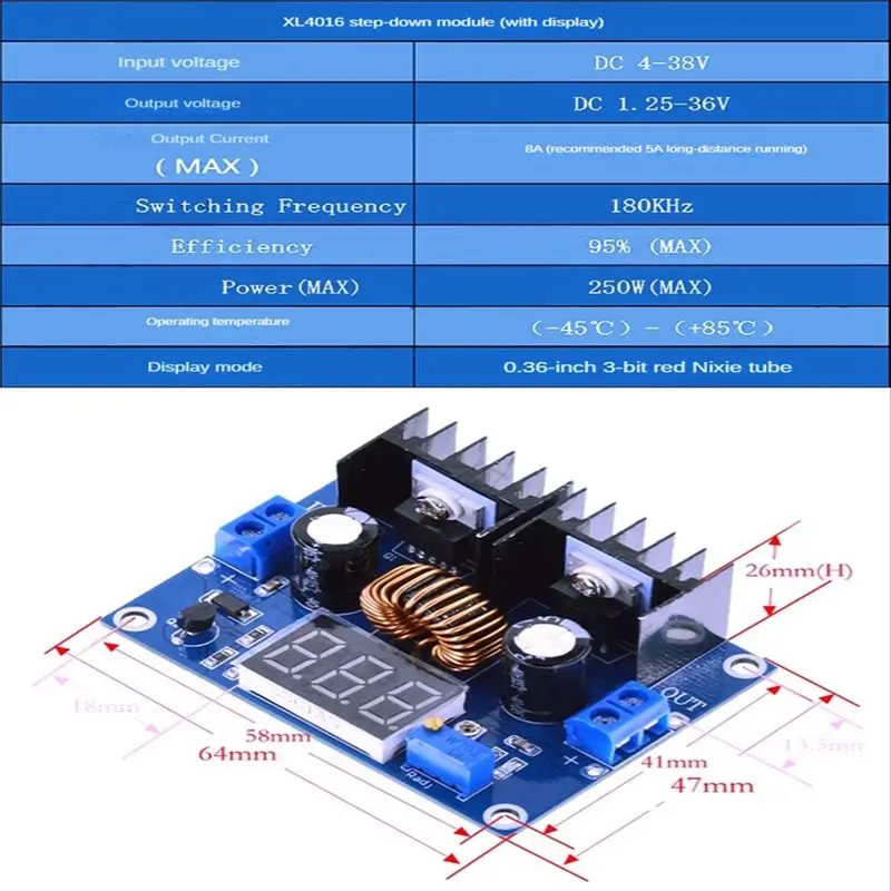 

(BABQ) LED Voltmeter PWM Adjustable 4-38V To 1.25-36V Step-Down Board Module XL4016 8A 250W DC-DC Power Drop Module