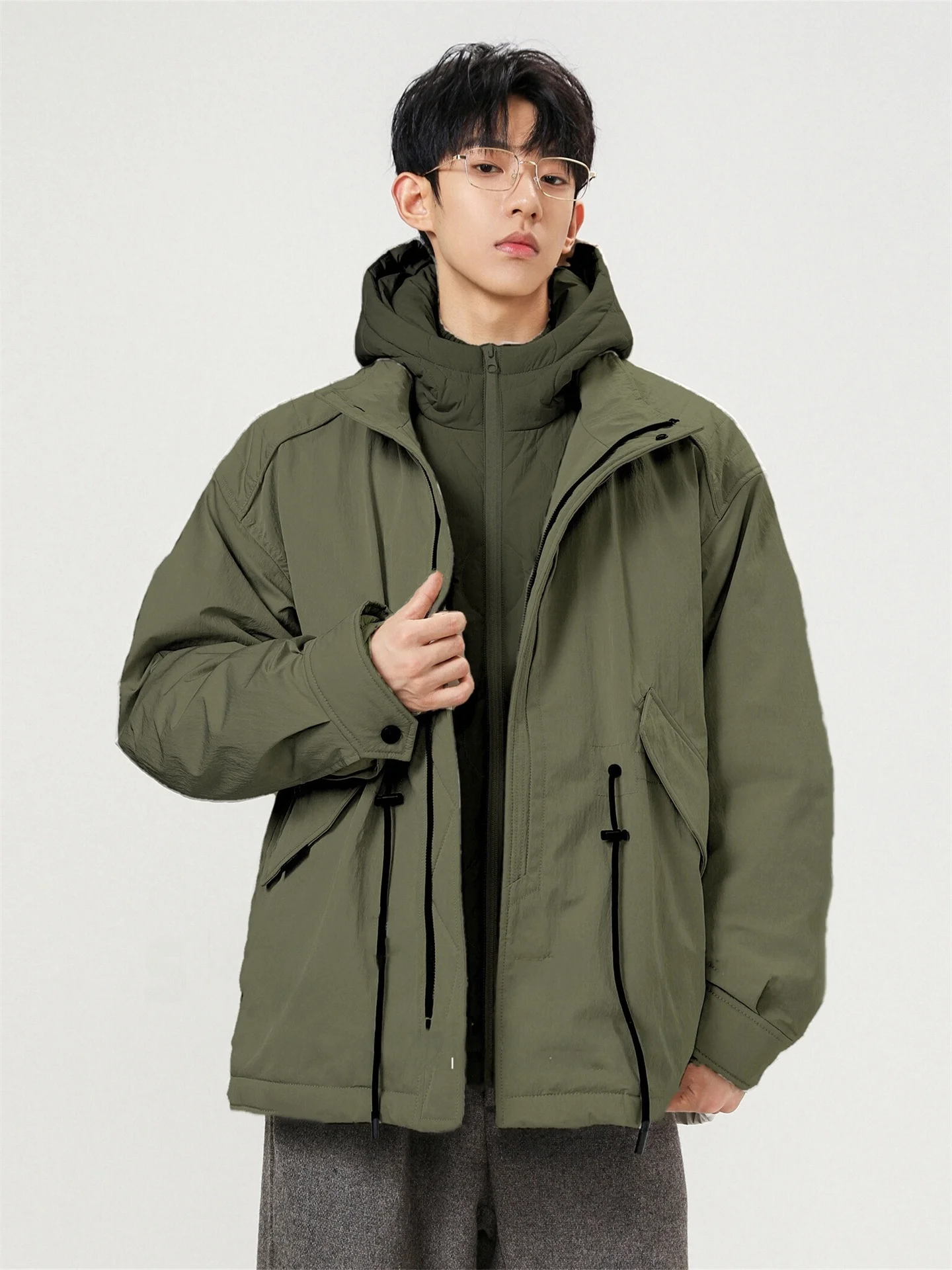 

Мужская пуховая куртка 3-в-1 со съемными элементами, с капюшоном, для работы, высококачественная, в стиле милитари, с ромбовидным узором, ветрозащитная, на молнии, повседневная