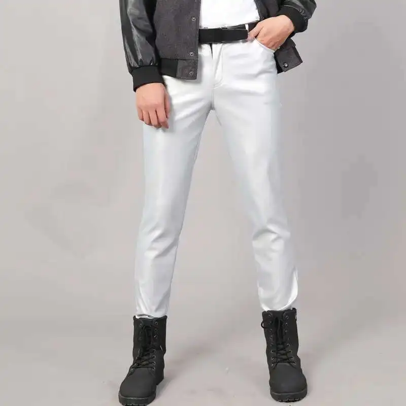 HKSH Primavera Estate Nuovi Uomini Marea Elastico Slim Fit Moda Danza Performance Bar Punk Chic Streetwear Pantaloni di pelle moda HK4231