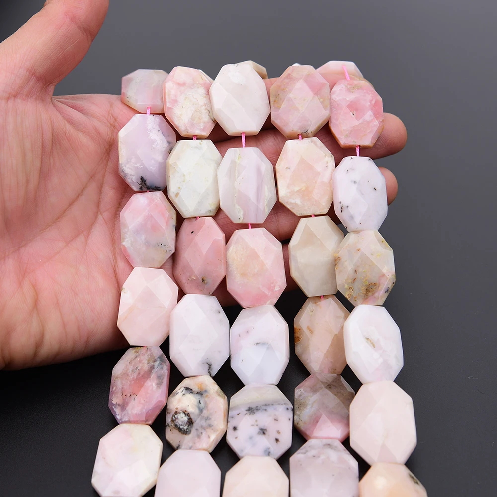 APDGG 20x27mm Natural Pink Opal Stone Cutting Chunky Faceted Slice Loose Beads 15.6'' Jewelry Making DIY