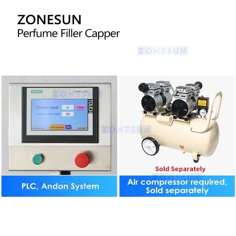 Zonesun automático perfume vácuo enchimento tampando máquina de vidro perfume garrafa vedação máquina friso embalagem ZS-FAL180X