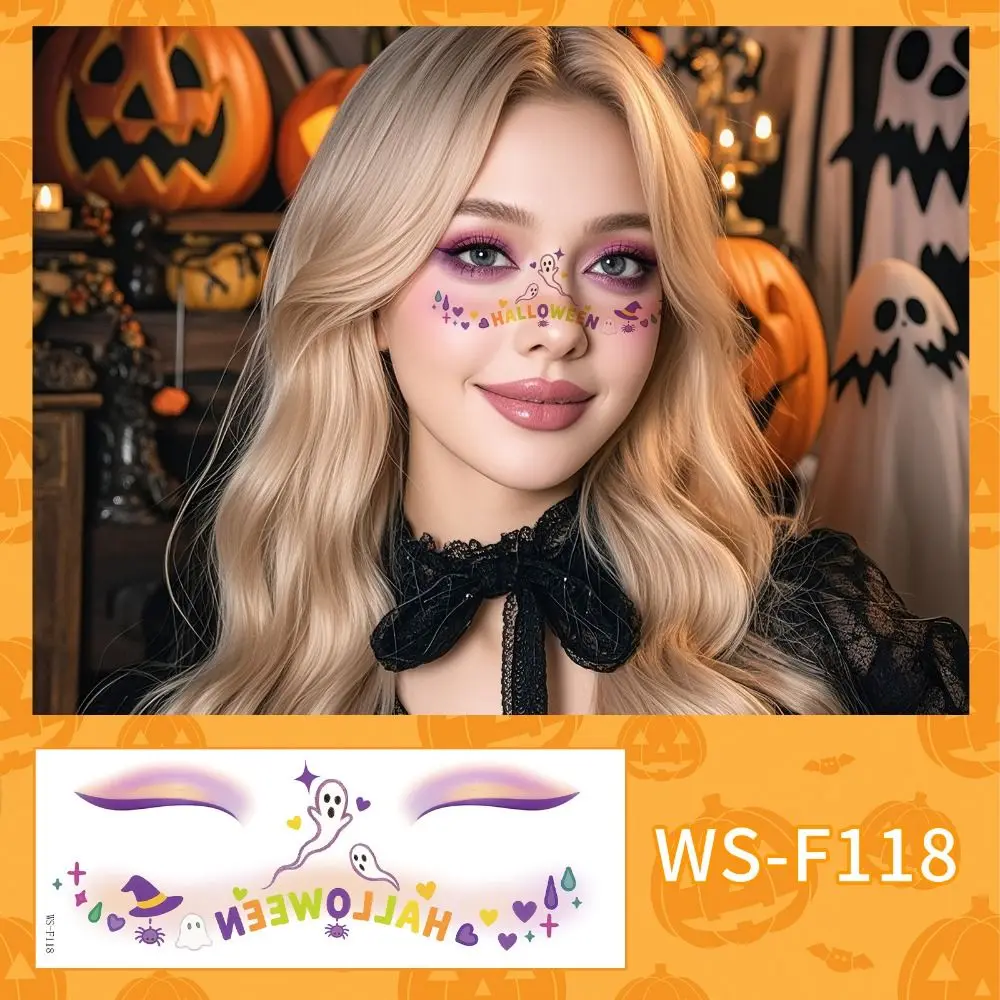 Disposable Halloween Face Tattoo Portable Waterproof Cheek Temporary Stickers Transparent Long-acting Bat Face Stickers