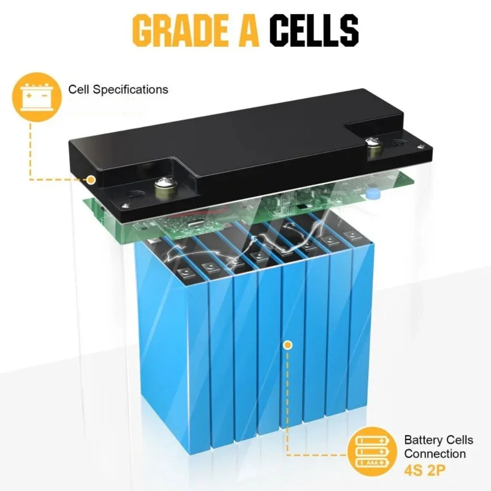 Imagem -03 - Bateria Embutida Bms Lifepo4 Bateria de Fosfato de Ferro de Lítio Bateria Recarregável para Scooters Infantil e Motor de Barco 12v 20ah 100a 24v
