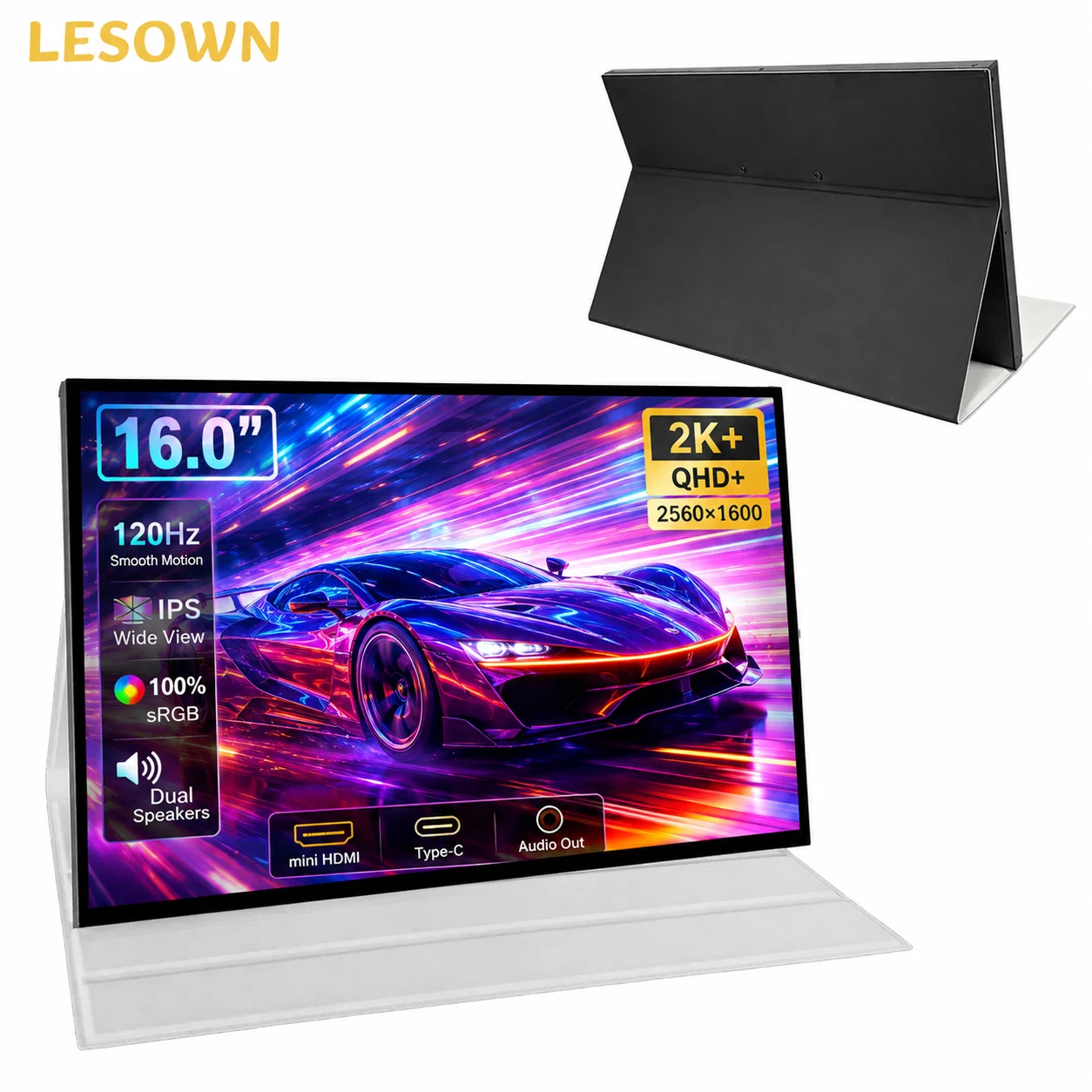 LESOWN Plug and Play Display 10.1 Inch 1024x600 PC Extender Screen Zero Setup Secondary Monitor HDTV Input Matte Black Panel