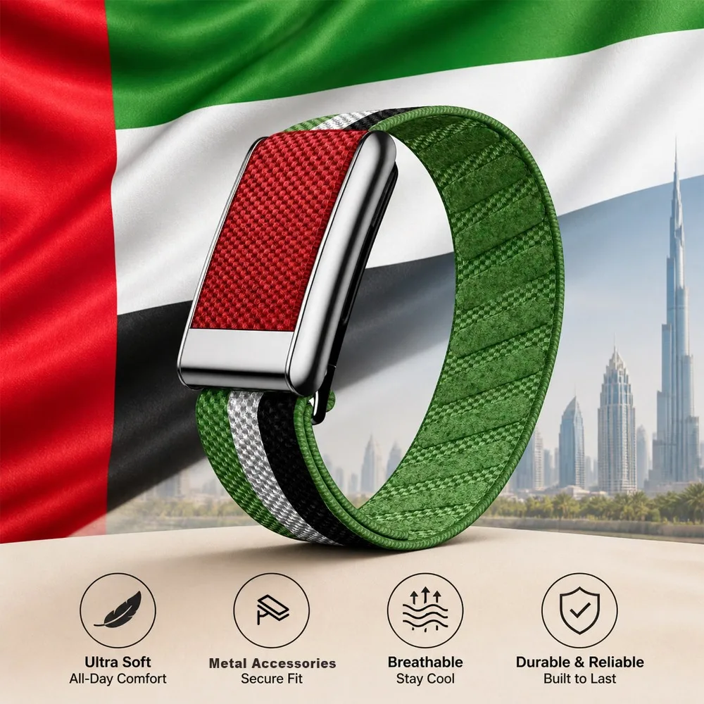 WHOOP 5.0 UAE Flag Pattern Elastic Replacement Band Breathable Sport Wristband Compatible with MG Peak One Life