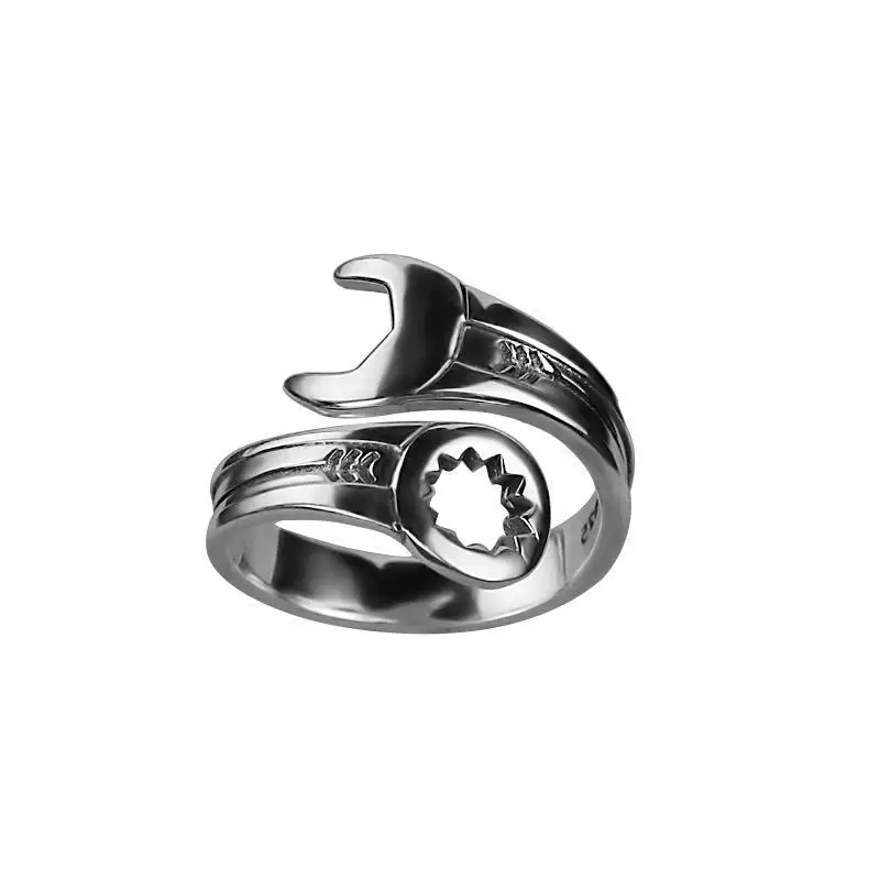 Creative Retro Wrench-Shaped Ring For Women Gothic Punk Cosplay Party Rings Silver Color Adjustable Open Ring Jewelry Gifts
