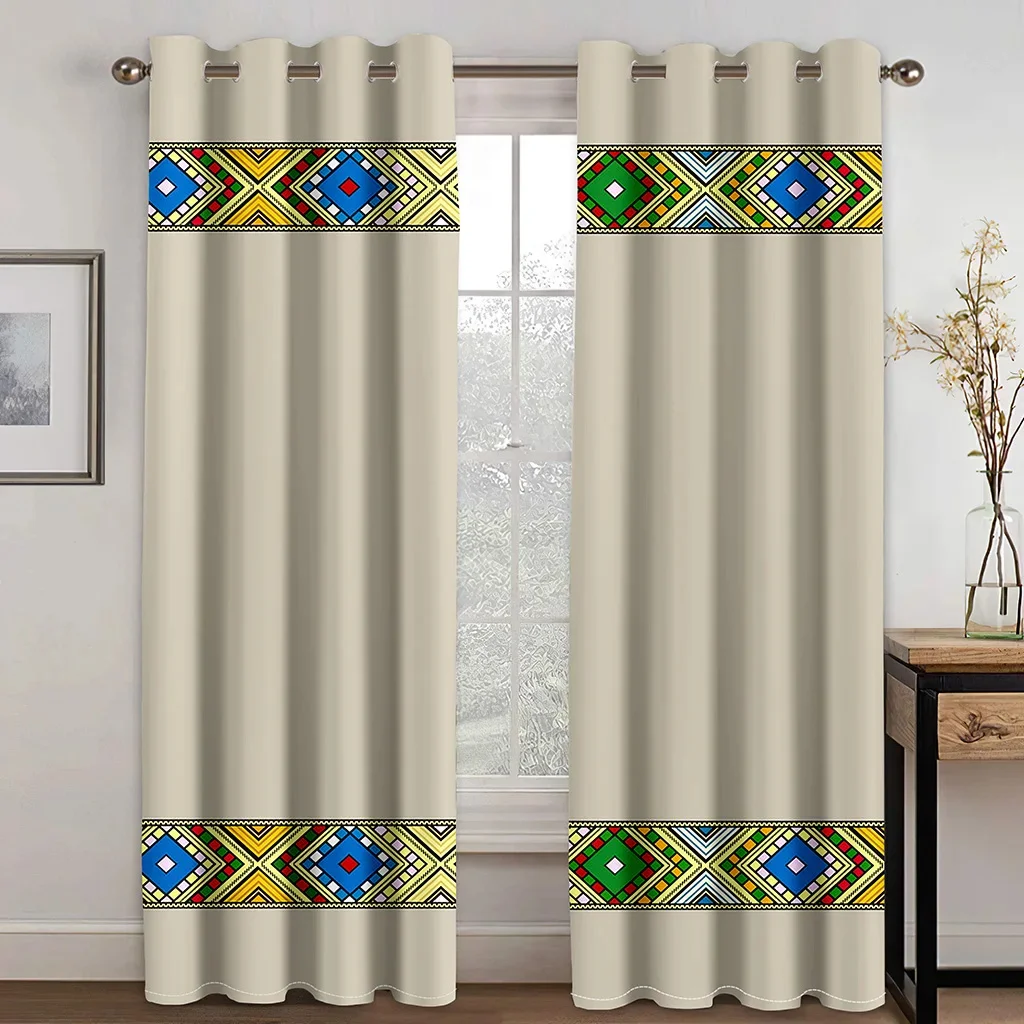 

Bohemian Style Ethiopian Traditional Design Sunshade Curtains Luxury Living Room Bedroom Home Decor Thin Curtains 2 Panels