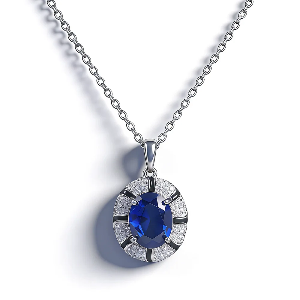 

New S925 silver inlaid oval simulation sapphire necklace female personality design sense silver ring snake pendant