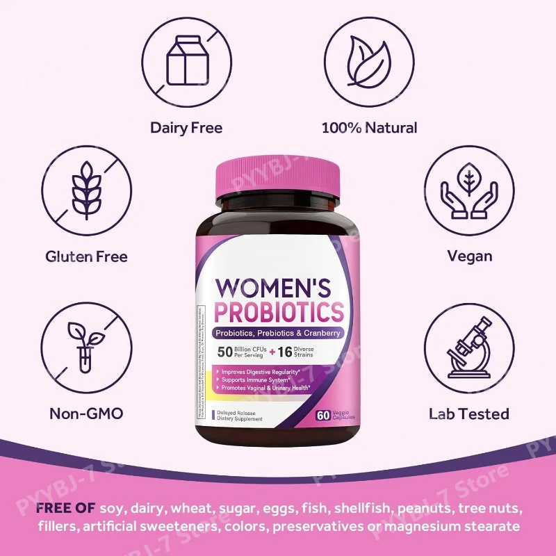 

Womens Probiotic with Organic Cranberry Digestive Immune Vaginal Urinary Health Shelf Stable Delayed Release No Soy Gluten Dairy