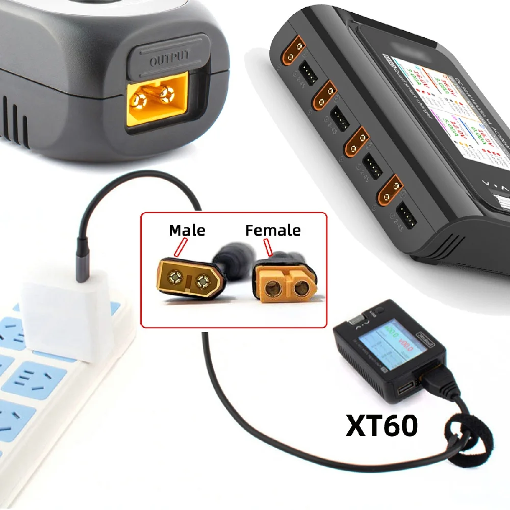 XT60 Female to Solderless 2Pin Contacts Terminal Female Fast Charging Adapter for DIY OEM Repair Connector