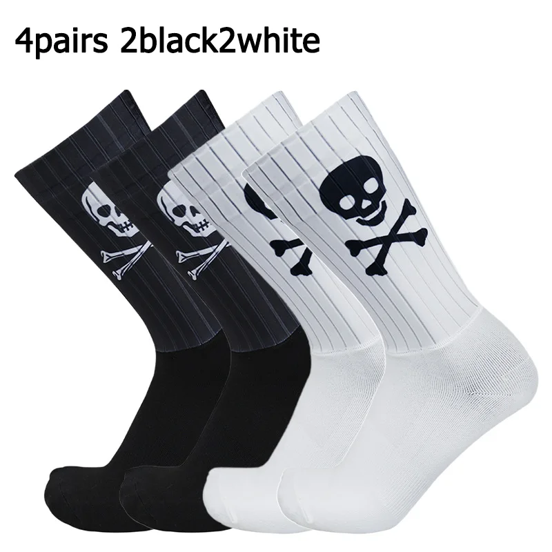 

Новые спортивные носки, 4 пары велосипедных носков с черепом для мужчин и женщин, профессиональные уличные велосипедные силиконовые носки
