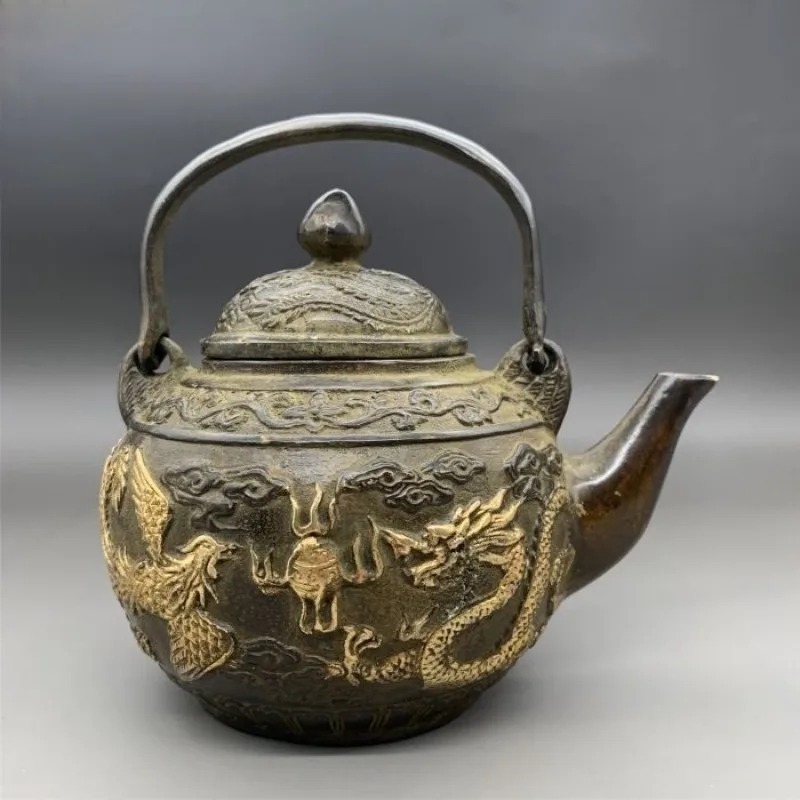 Retro Old-fashioned auspicious cloud dragon and phoenix Teapot Ornament Decoration Tea Pet Figurines Desk Decor Accessories