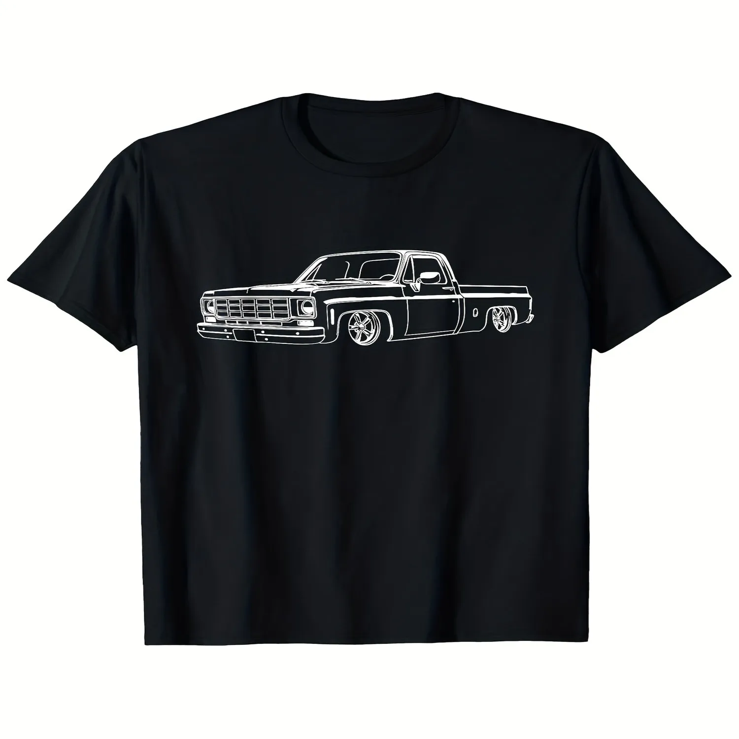 Men's Women's Vintage Truck Graphic T-Shirt - Black with White Truck Design, Machine Washable All-Season Casual Tee for Easter Gifts, Perfect for Dad, Mom, Friends, PLUS SIZEHot-selling styles, Funny Shirt, Cute Tee,