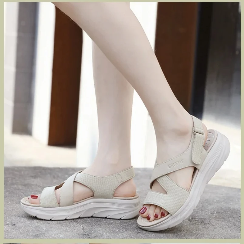 

2025 женские сандалии на каблуке, коричневые сандалии, повседневные спортивные удобные сандалии на толстой подошве, большие сандалии на плоской подошве со стразами для женщин